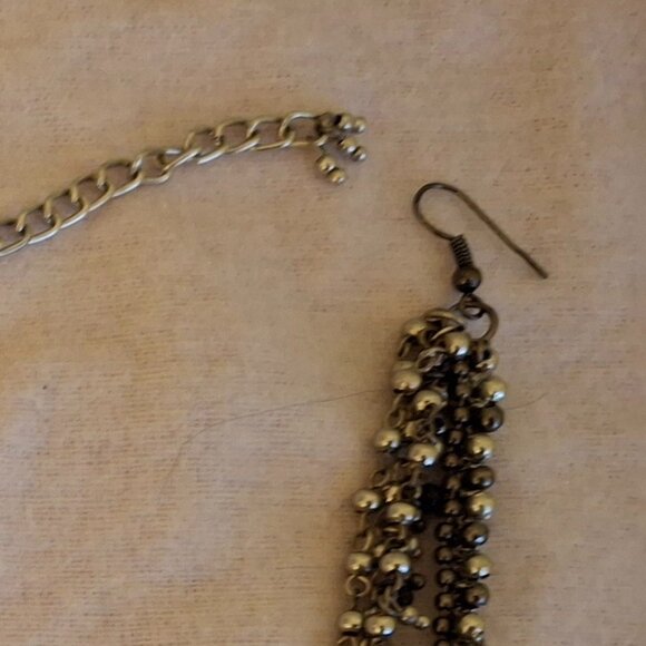 Indian silver & black bracelet & earrings with chains - Picture 4 of 4